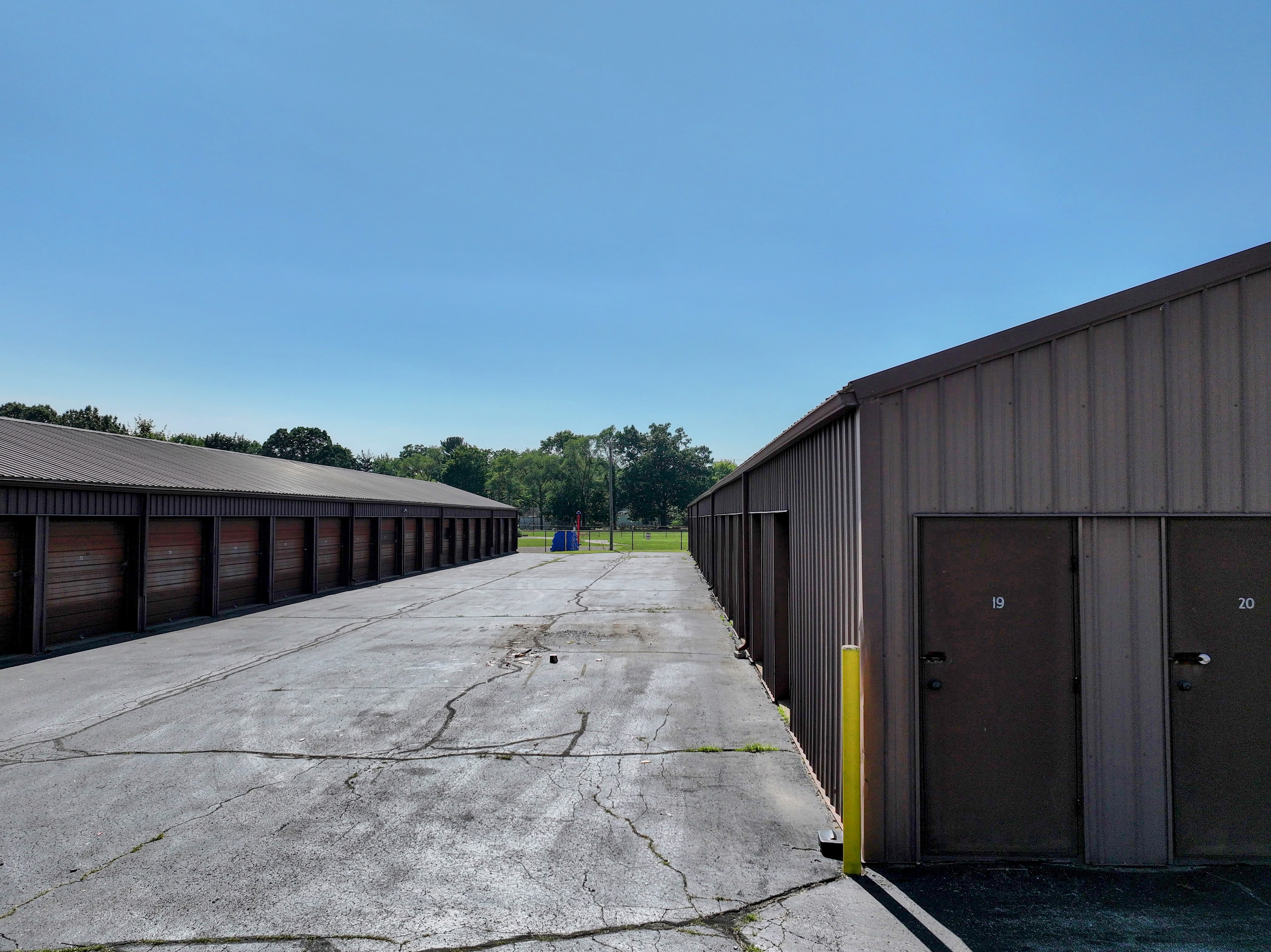 Clean Sodus storage units with wide aisles and drive-up convenience